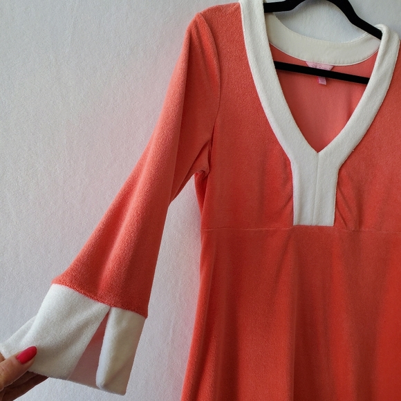 RARE Lilly Pulitzer Terrycloth Dress Medium Swim Coverup Tangerine White‎ Beach - Picture 5 of 12